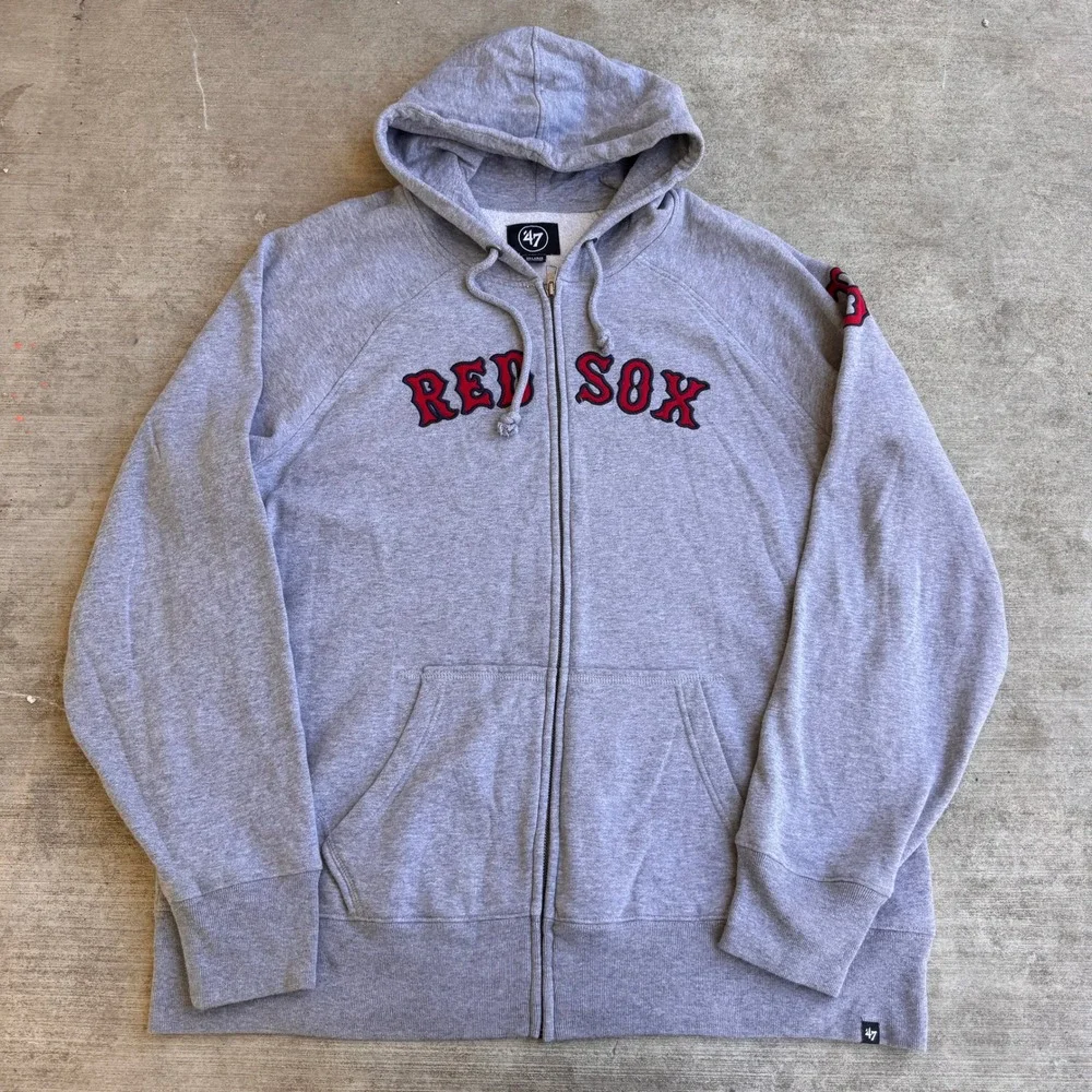 Retro '47 Boston Red Sox Gray Full Zip Up Hoodie Sweatshirt MLB Baseball BoSox - Picture 1 of 6